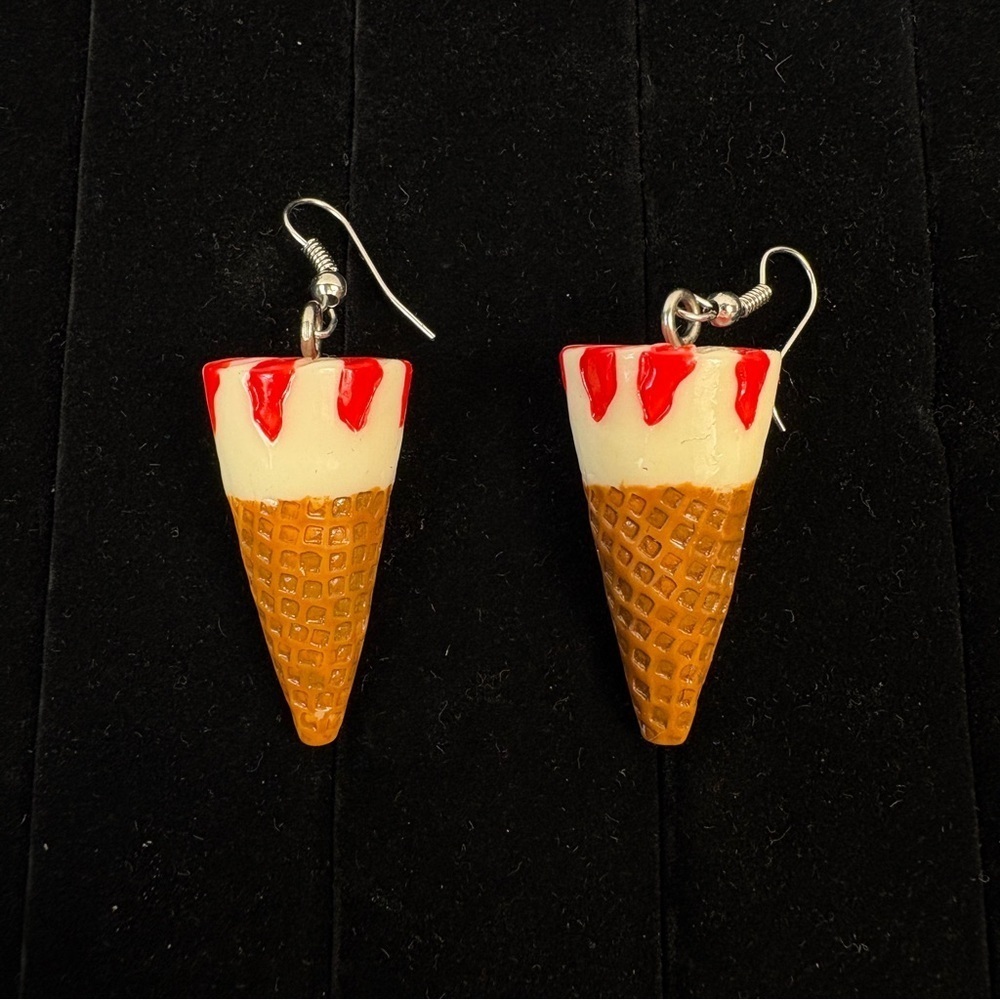 Ice Cream Cone Novelty Dangle Earrings